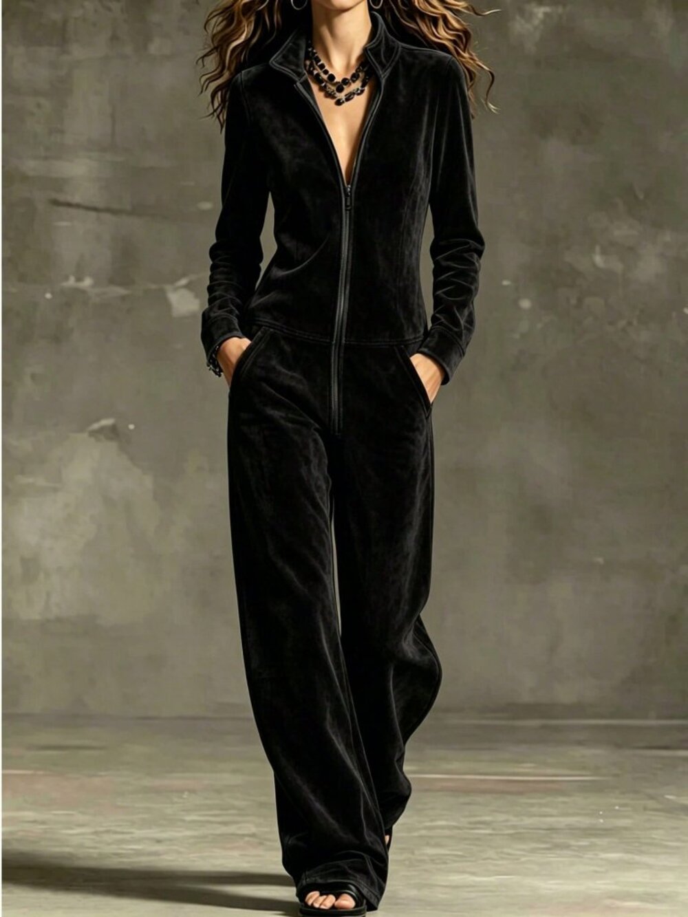 Black Casual Women's Zip-Up Jumpsuit
